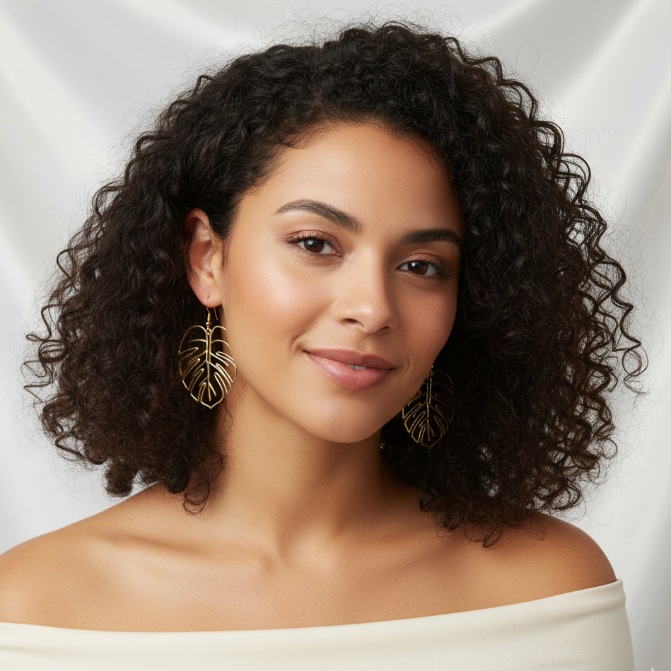 Boucles d'Oreilles Pendantes Feuille de Monstera Dorée | Style Tropical Chic