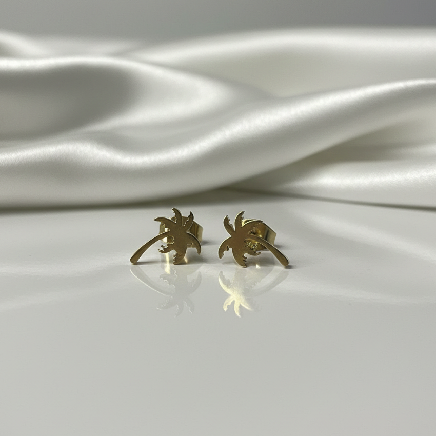 Boucles d'Oreilles Clous Palmier Doré