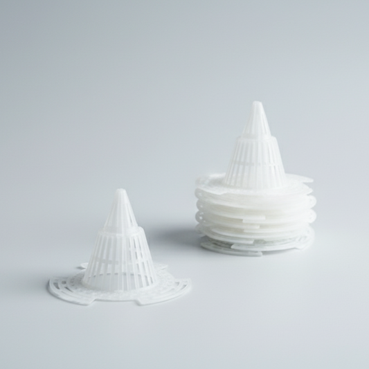 Filtre de drainage conique en plastique blanc pour fond de pot de fleurs, améliore l'aération et prévient la pourriture des racines.