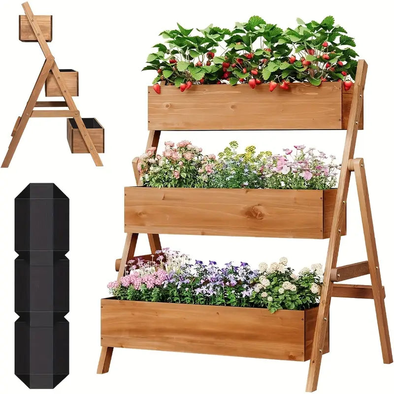 Jardinière Verticale en Bois à 3 Niveaux – Idéale pour Balcon, Terrasse ou Intérieur