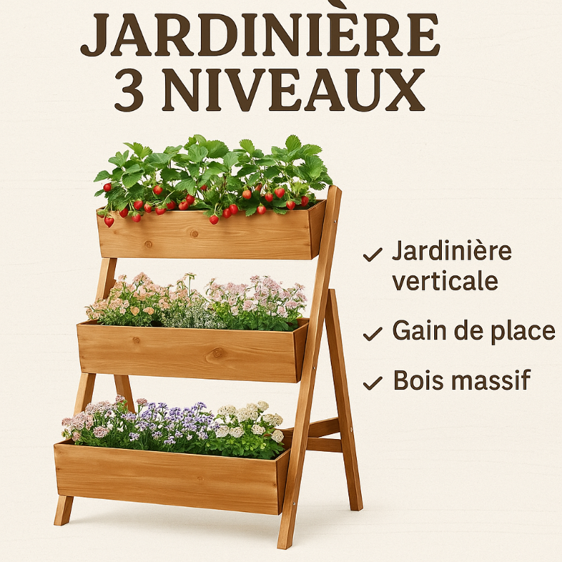 Jardinière Verticale en Bois à 3 Niveaux – Idéale pour Balcon, Terrasse ou Intérieur