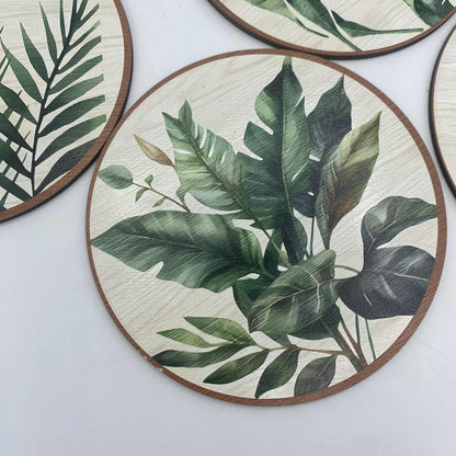 Sous-verres en bois décoratifs | Collection Feuilles tropicales