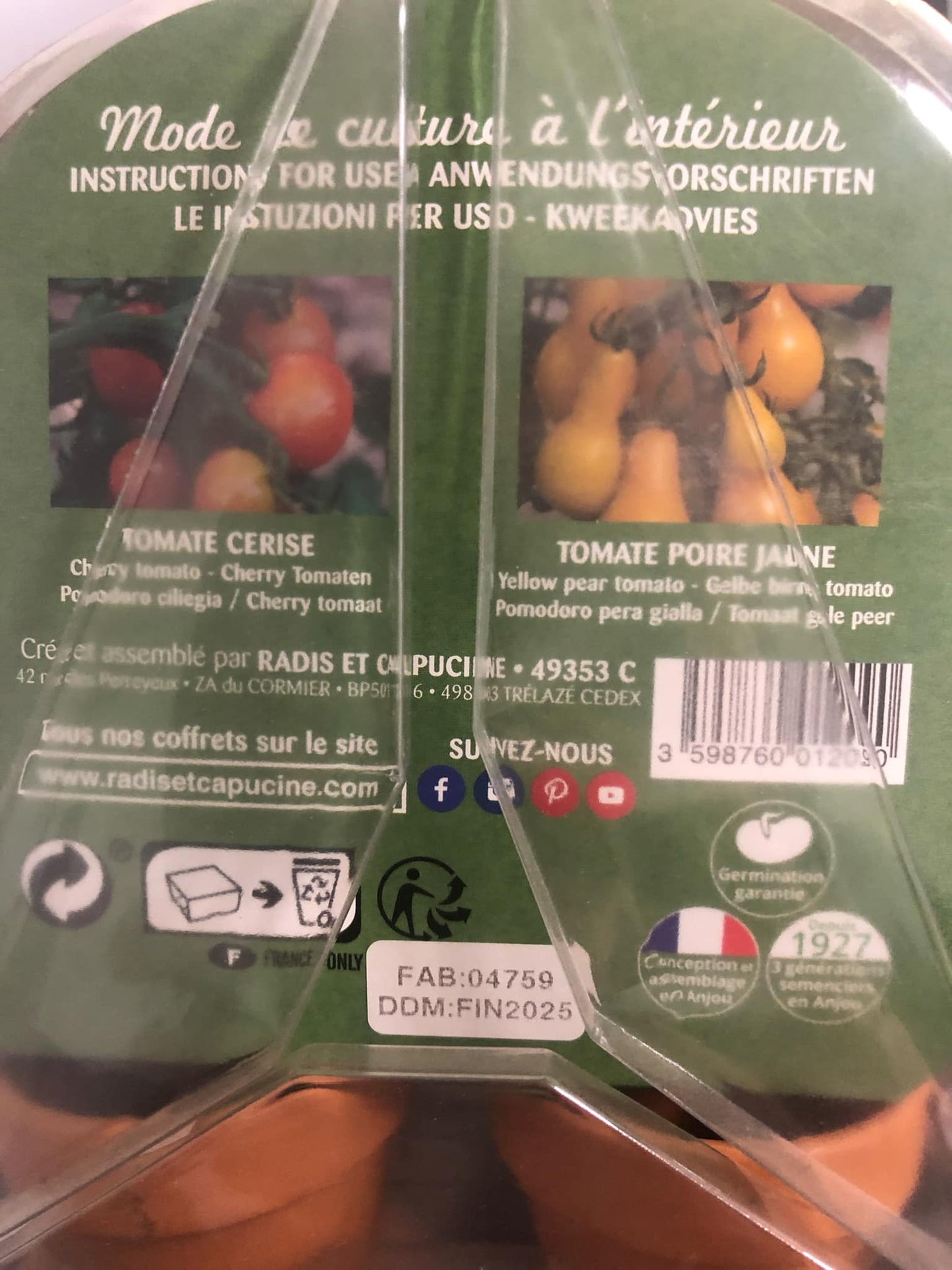 Kit de culture mini serre – tomates cerise et tomates poire jaune