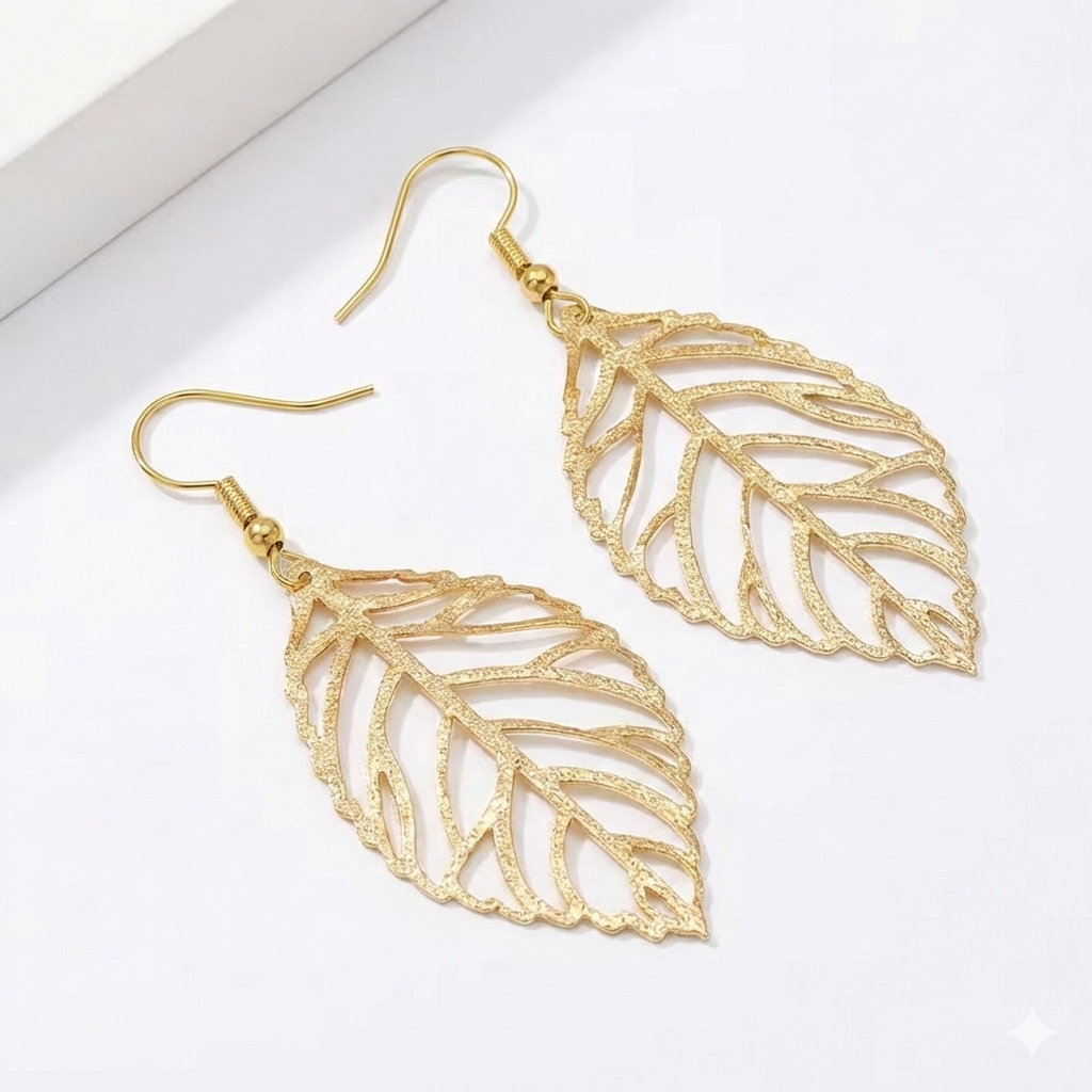 Boucles d'Oreilles Feuille Dorées - Design Botanique Élégant