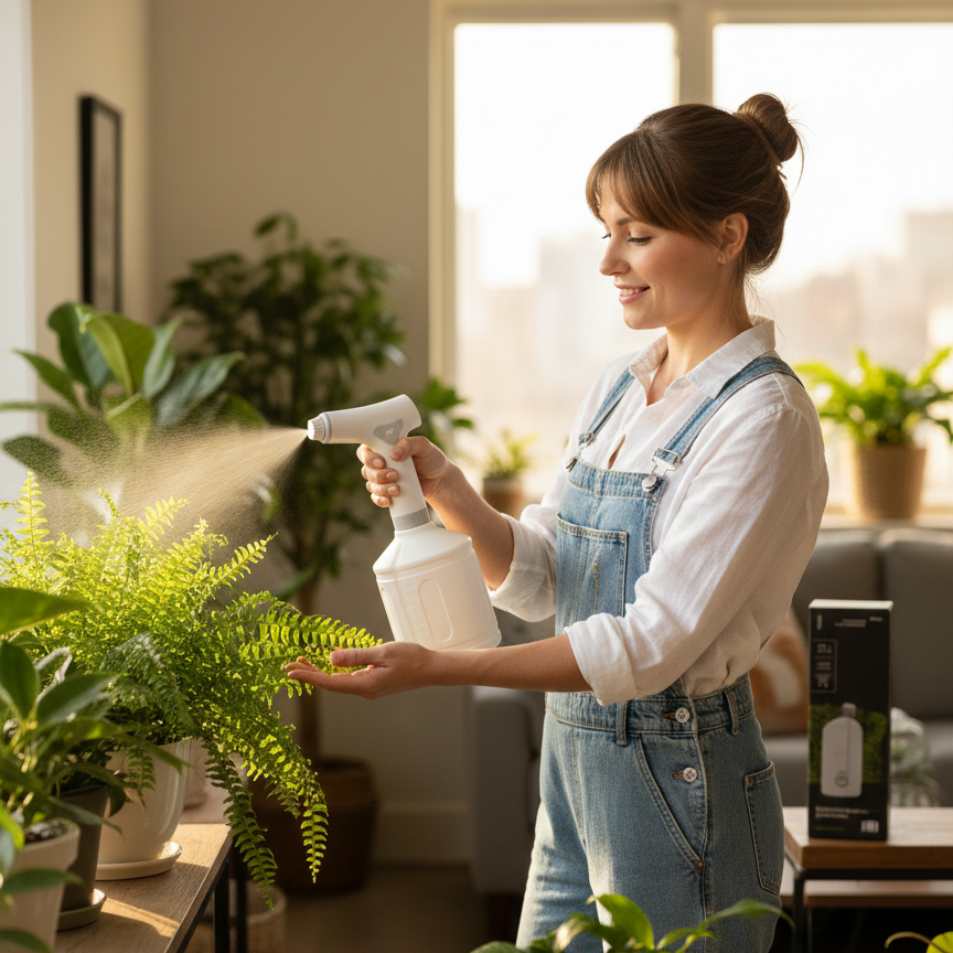 Prenez soin de vos plantes avec notre vaporisateur automatique haute performance. Une pression suffit pour une pulvérisation douce et uniforme. Design élégant et batterie longue durée.