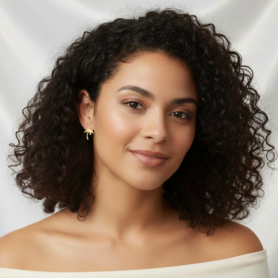 Boucles d'Oreilles Clous Palmier Doré