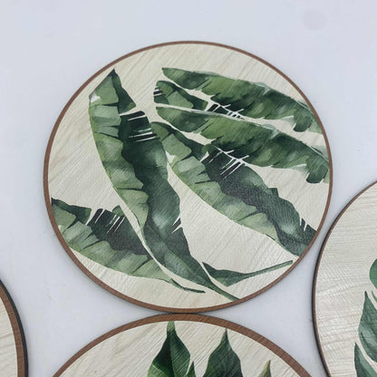 Sous-verres en bois décoratifs | Collection Feuilles tropicales