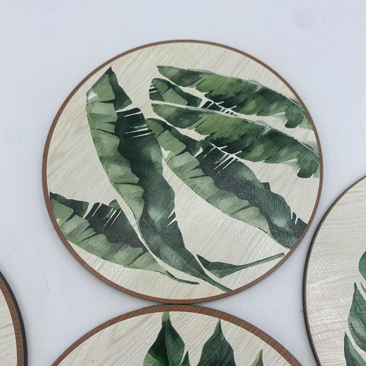 Sous-verres en bois décoratifs | Collection Feuilles tropicales