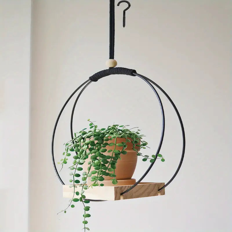 Support pour plantes suspendu en bois et macramé bohème - Design moderne et élégant