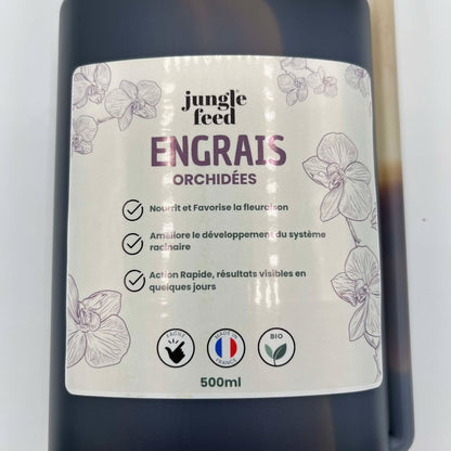 zoom sur étiquette engrais orchidée 500 ml vue de face