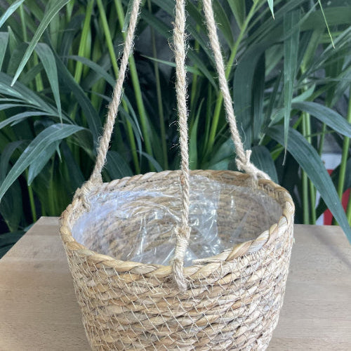 Panier suspendu en fibres naturelles, idéal pour la décoration intérieure ou pour suspendre des plantes